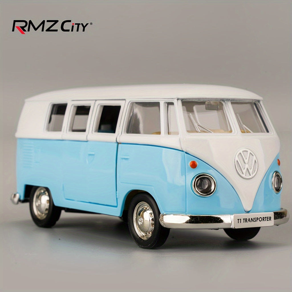 Volkswagen T1 Bus Diecast Model Car 1:36 Scale Zinc Alloy Pullback, Vintage Blue & White, Detailed Interior