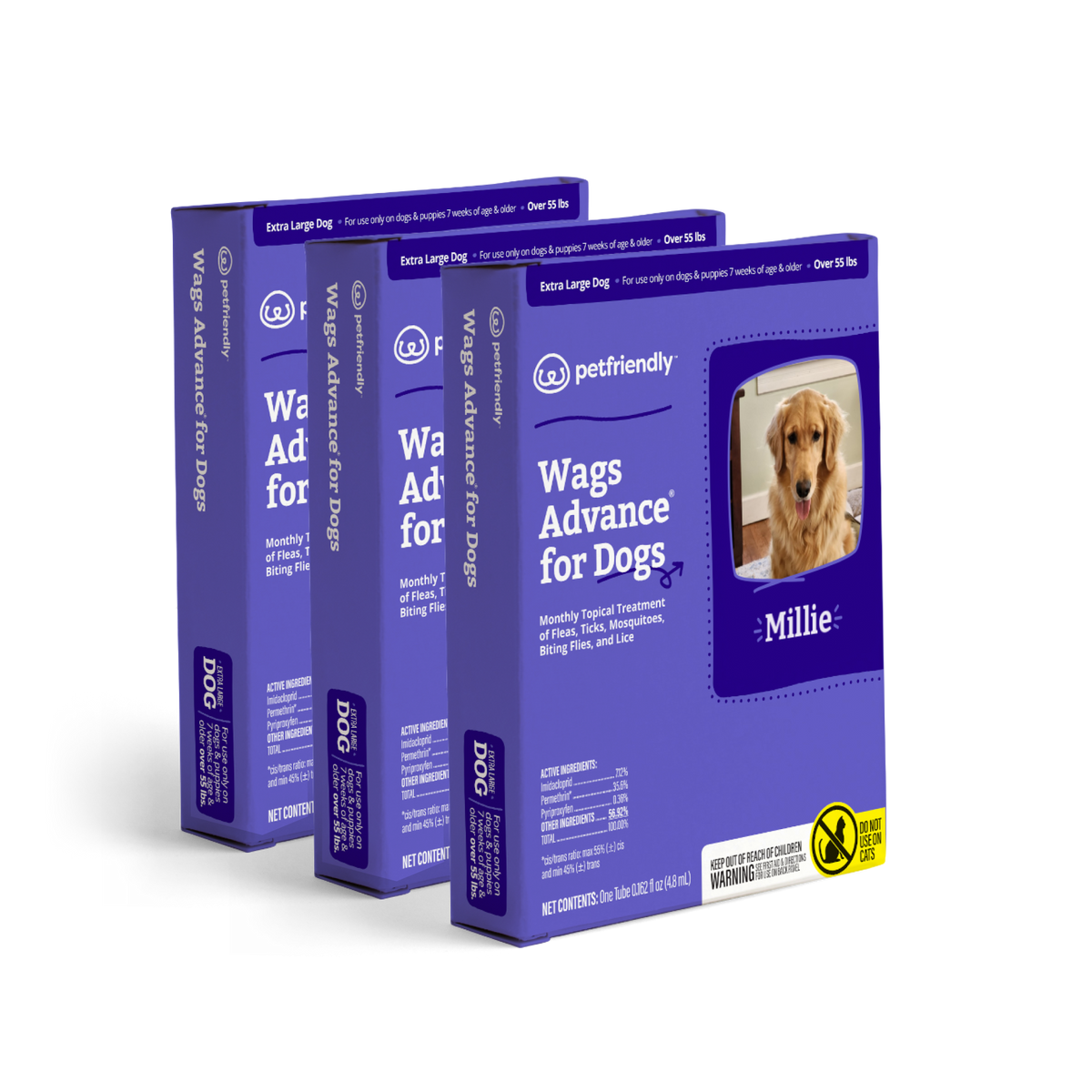Topical Dog Flea and Tick Spot Treatment, 3-pack / Extra Large Dog (Over 55 lbs)