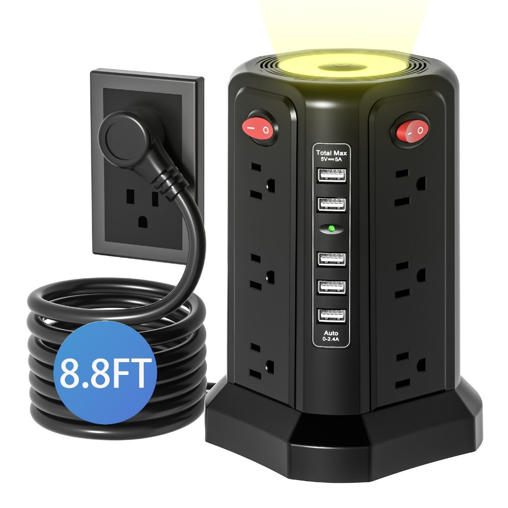 Surge Protector Power Strip Tower with 12 AC Outlets 5 USB Ports 8.8FT Extension Cord Night Light for an Everyday Personal Care Routine