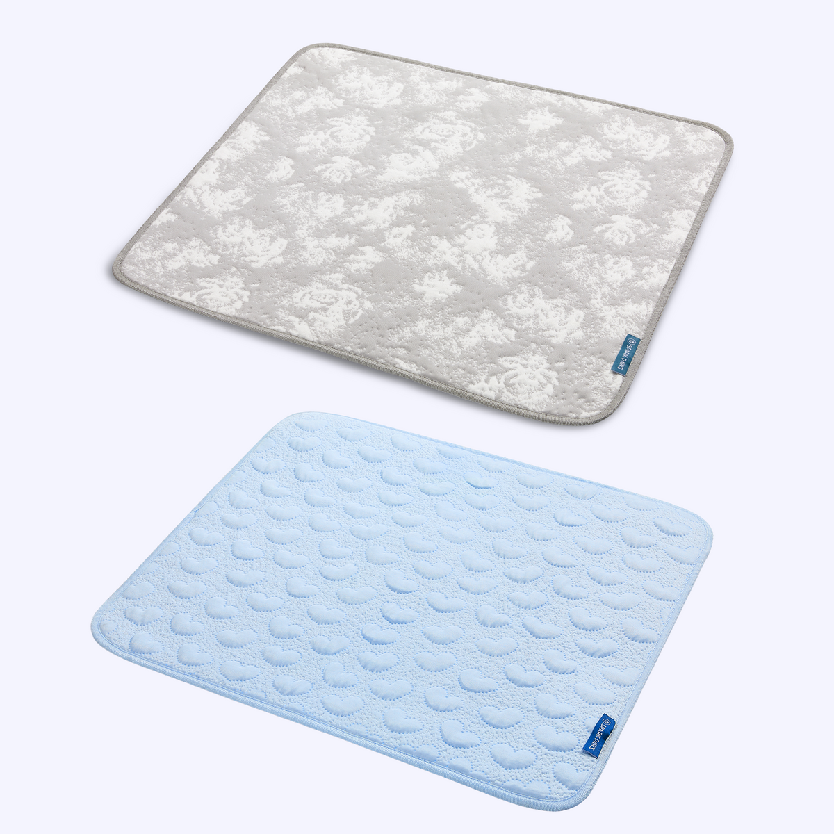 Two-Pack Cooling Dog Mats Clouds Grey Hearts Blue / S
