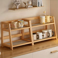Bamboo Countertop Shelf Organizer 2-Tier – Trapezoidal Wooden Storage Rack for Kitchen Office Bedroom and Desk