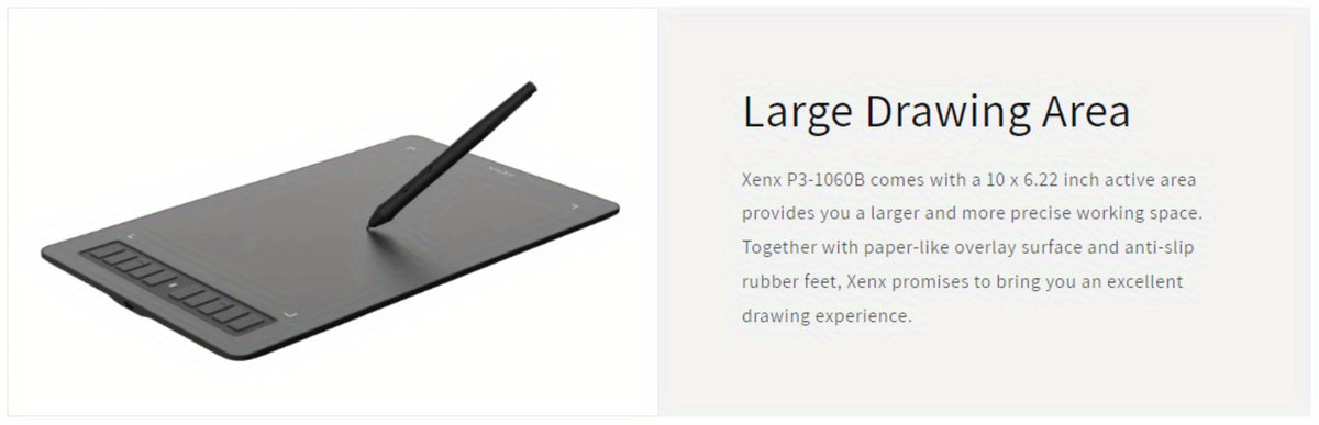 XENX Graphics Drawing Tablet 10 x 6.22 Inch, 8192 Pressure Sensitivity Battery-Free Passive Stylus