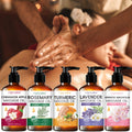 100 ml Pump-Bottle Massage Oil in Lavender, Sakura, Cinnamon Apple or Rosemary, Plus Five-Bottle Gift Set
