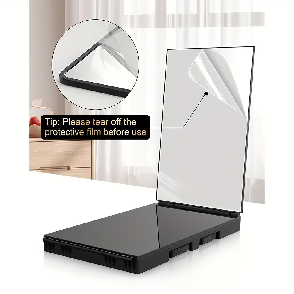 Barber Mirror, 3 Way Mirror for Self Hair Cutting with LED Lights, 360° View Anti-Fog HD Glass USB Rechargeable Folding Barber Mirror