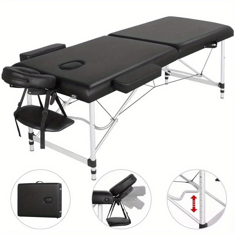 Portable Massage Table Foldable Aluminum Spa Bed, 3-Fold Adjustable Height 24" Wide Padded Treatment Bed