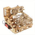 Wooden Marble Track Model Kit with Dual-Linkage A or B Builds, Laser-Cut Panels, Gears and Ball Rails
