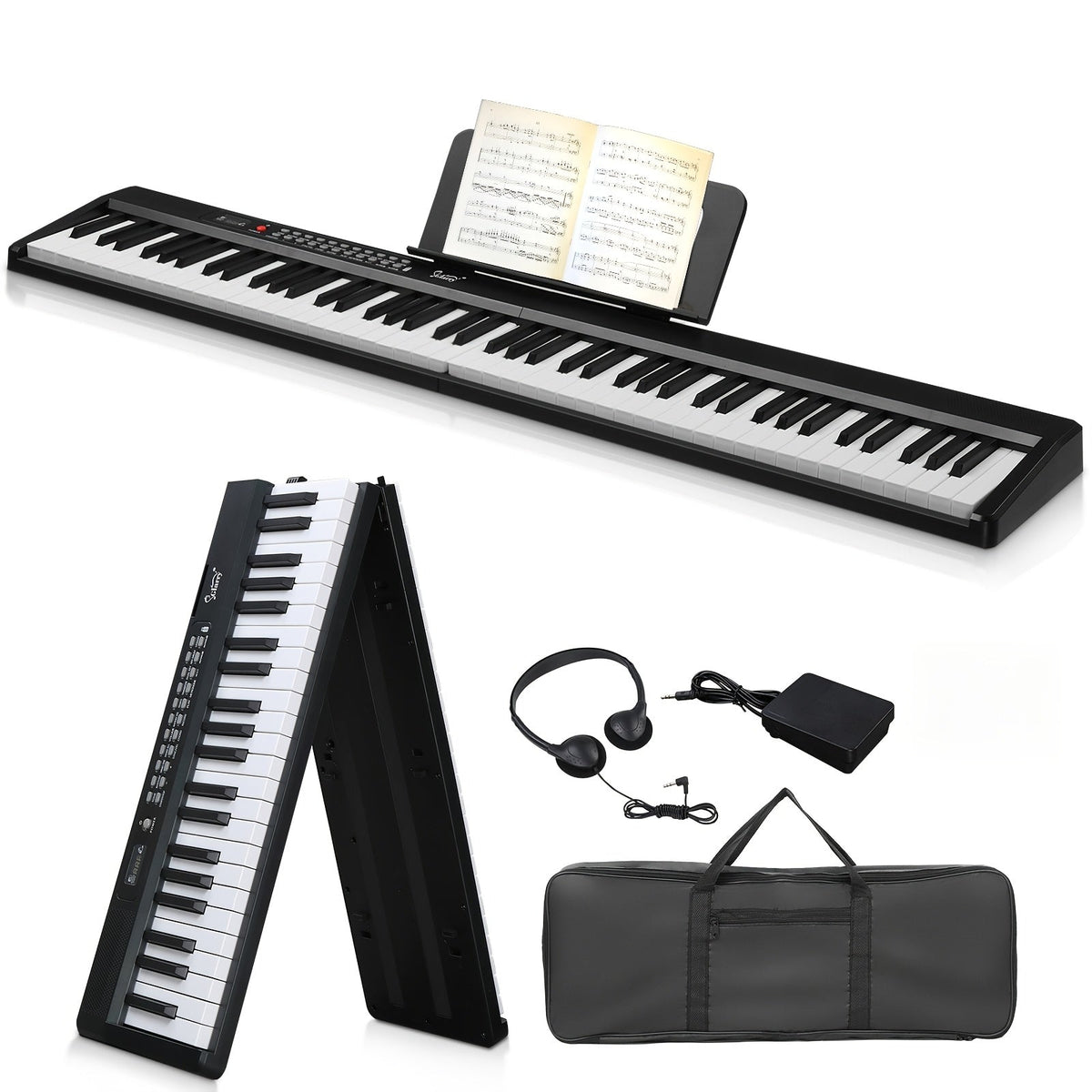 88-Key Foldable Digital Piano with MIDI, Pedal, Headphones and Bag