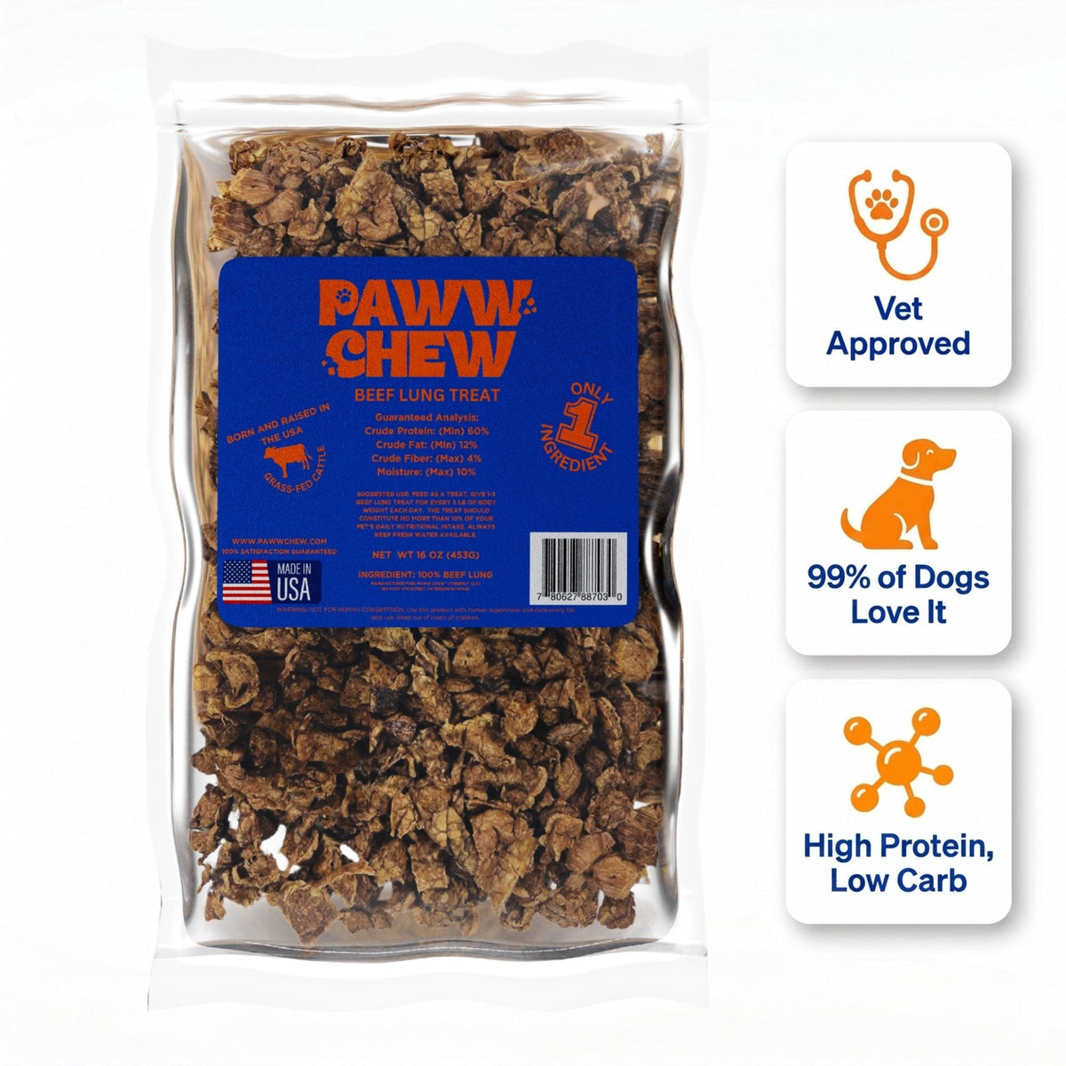 Single-Ingredient Beef Lung Dog Treats, 1 LB
