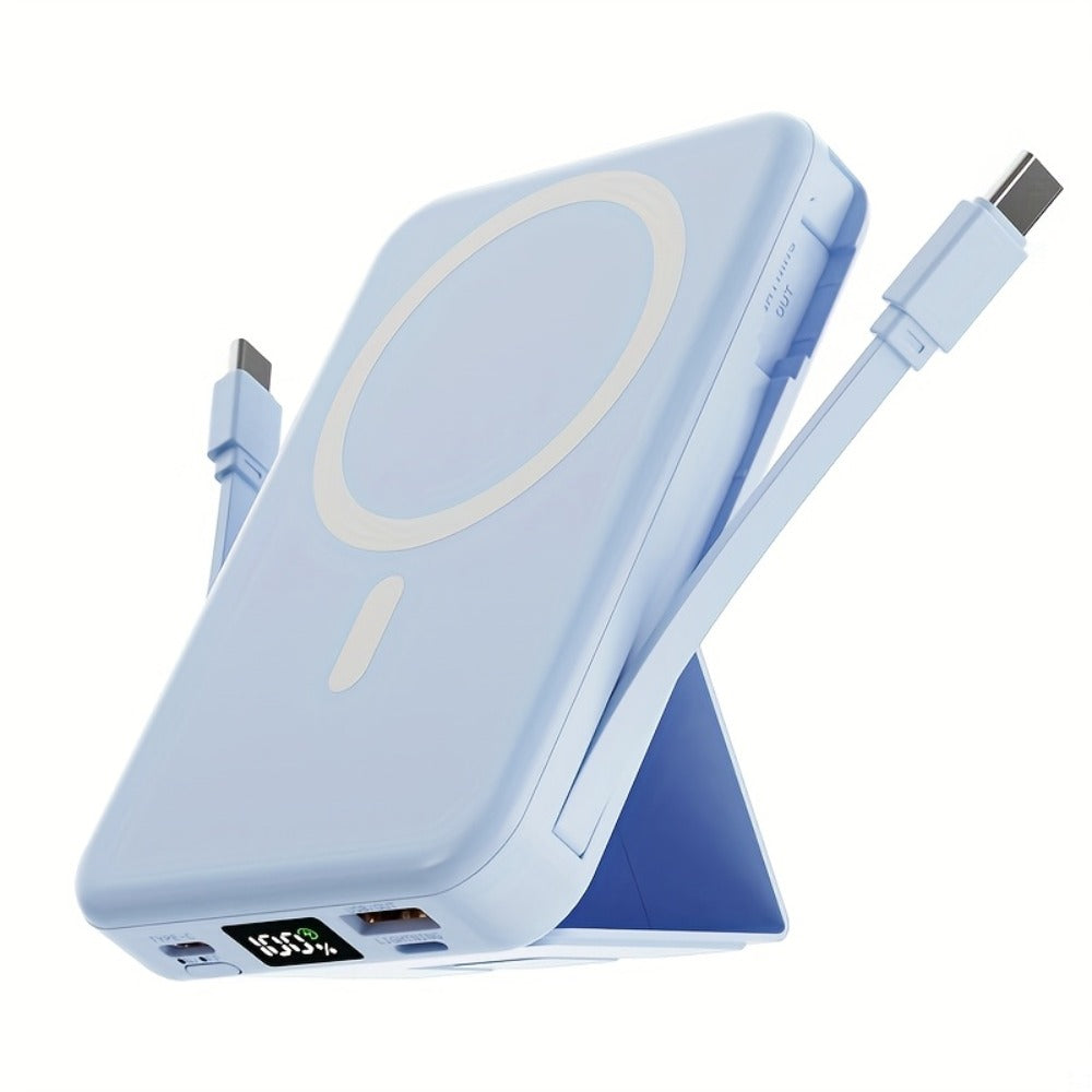 Power Bank 10000mAh Magnetic 15W Wireless and 22.5W Wired with Built-In Cables, Stand and Display