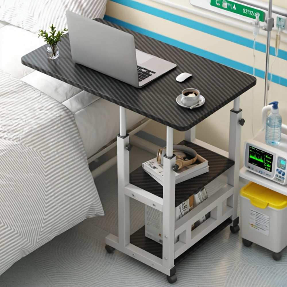 Rolling Overbed Table with Brake Wheels, Adjustable Height Bedside Nursing Dining Table for Elderly & Patients