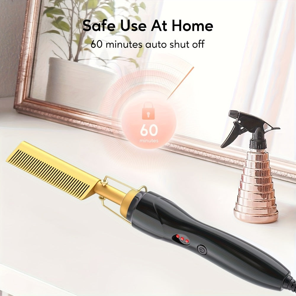 Electric Press-Comb Hair Straightener in Pink, Gold, Black, Gradient or Avocado Green with Corded Handle