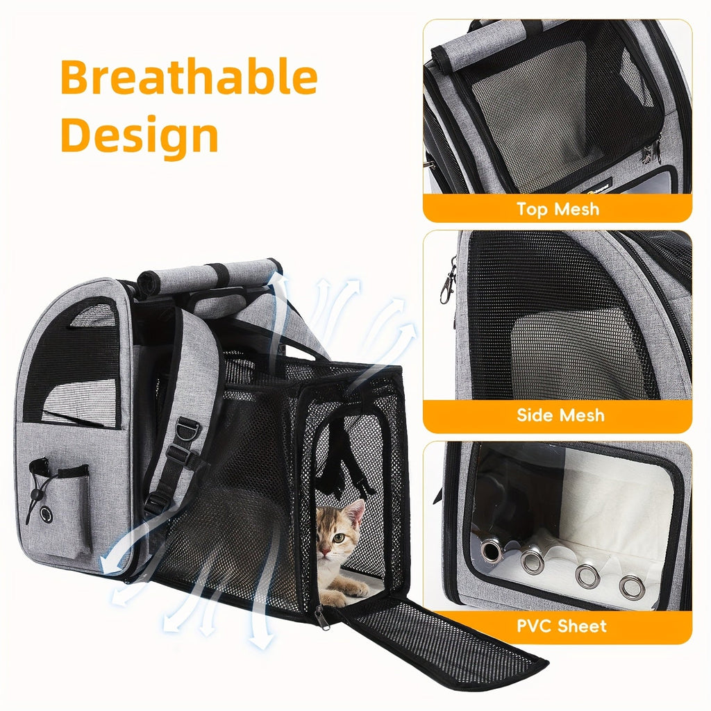Expandable Pet Carrier Backpack | Airline Approved Foldable Cat Dog Travel Bag for Small Medium Pets, Breathable Mesh