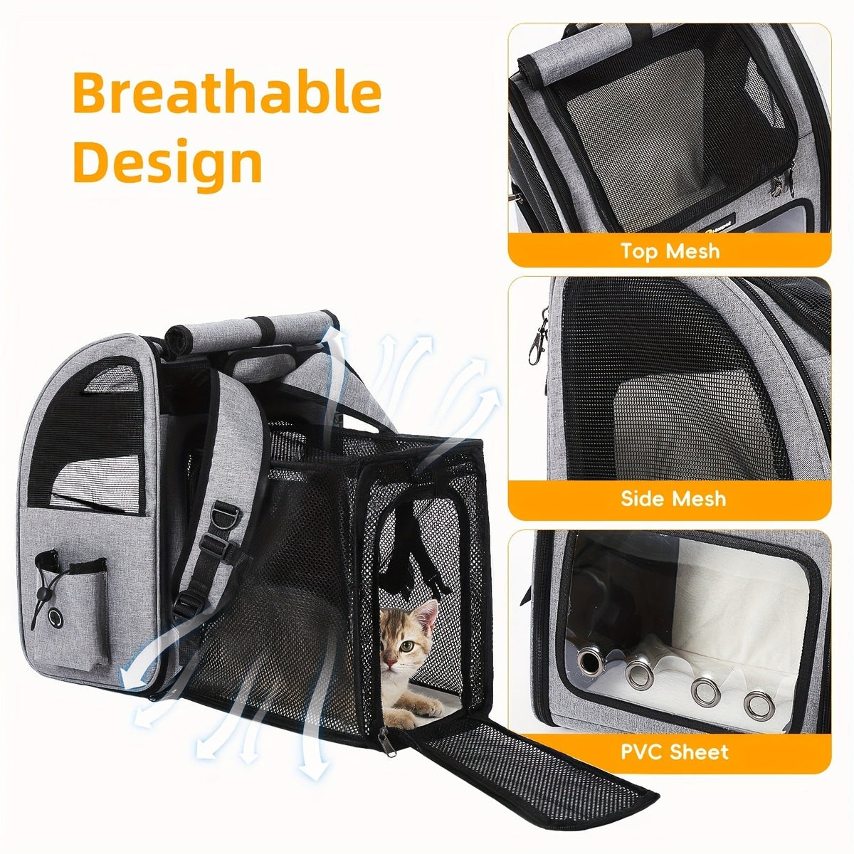 Expandable Pet Carrier Backpack with Mesh Panels, Foldable Frame and Dark Gray or Light Gray Options