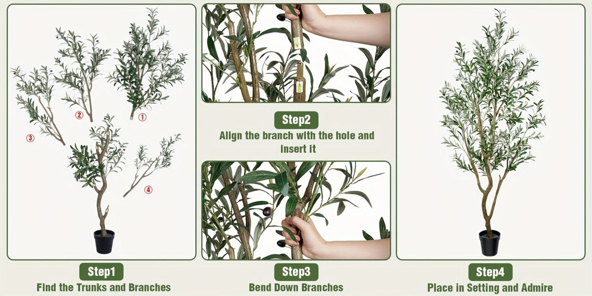 Multi-Branched Artificial Olive Tree with 5.25, 6 or 7 ft Height Options, Decorative Fruit and Black Nursery Pot