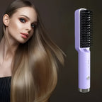 Compact Hair Straightening Brush with Three Color Options, LED Indicators and Three Pictured Heat Levels