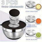 8PCS/Set-Labeled Mixing Bowl Set with Black Lids, Nested Bowls and Three Removable Grater Inserts