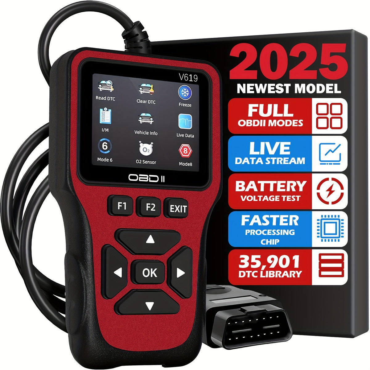 OBD2 Scanner Diagnostic Tool with 35, 901 DTC Library, Check Engine Code Reader, Live Data & Battery Test for 1996+ Cars