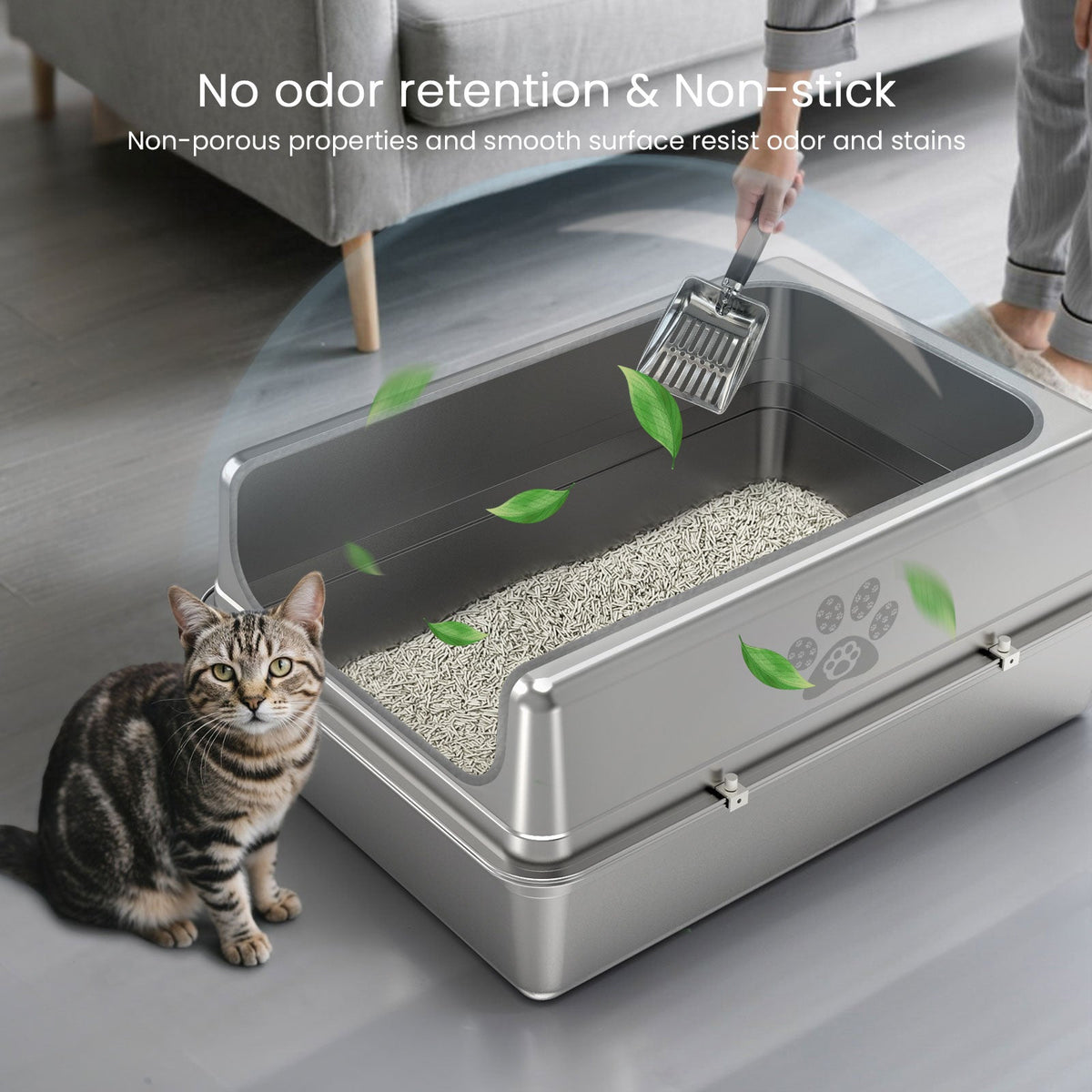 Non-stick stainless steel litter box designed to resist odors