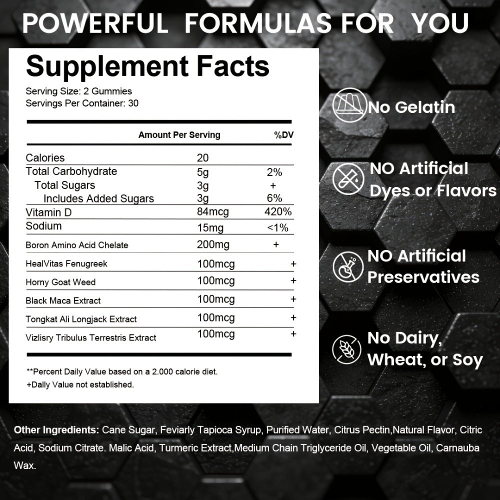 Men's Performance Gummies with Shilajit, Maca & Blueberry, Male Drive, Strength & Stamina Supplement