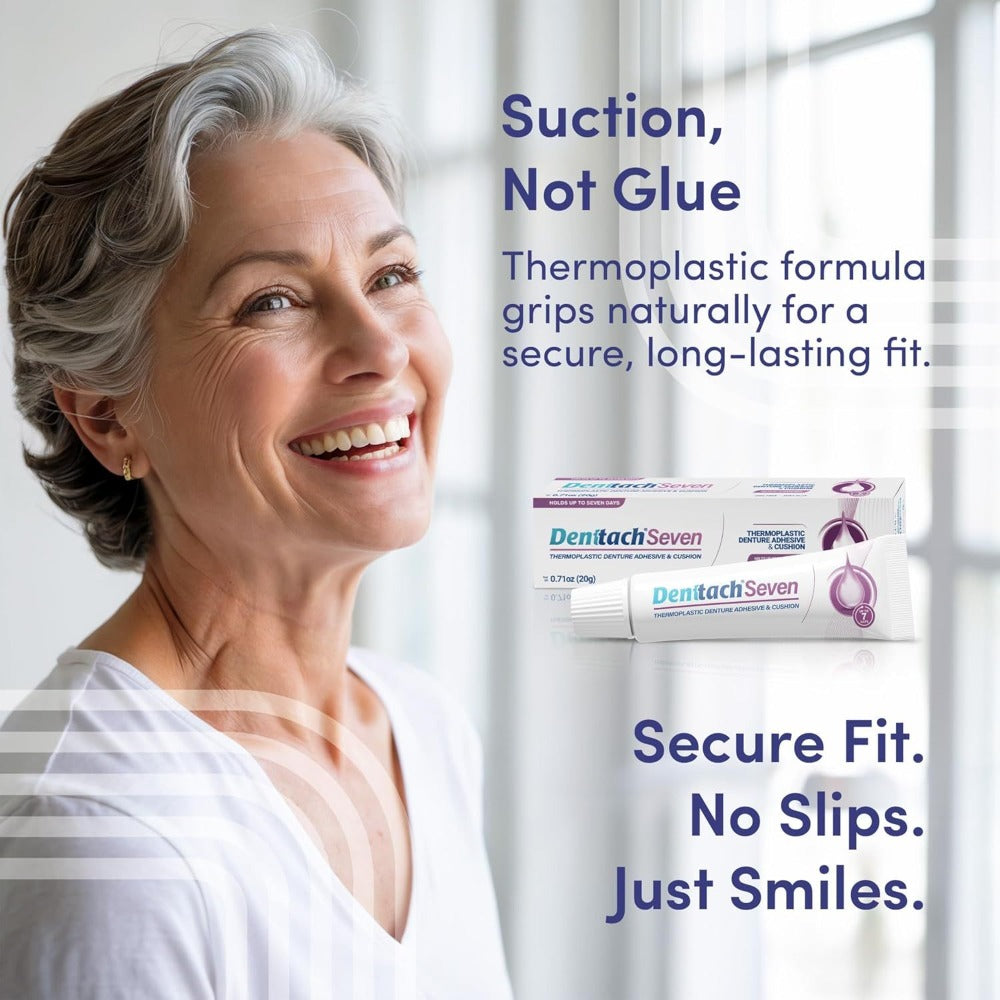 Thermoplastic Denture Cushion Adhesive & Soft Reliner, 7-Day Secure Hold, Zinc-Free No-Glue Formula, Upper &