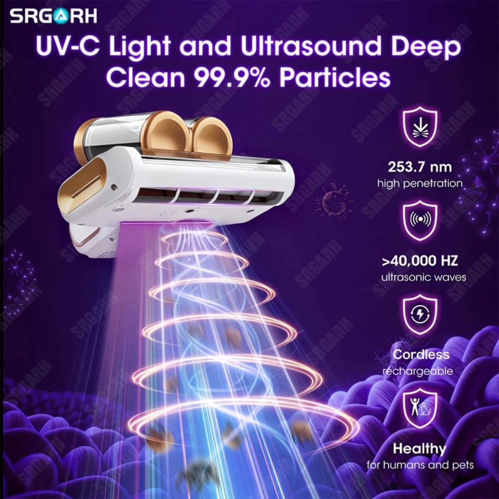 Handheld Vacuum Cleaner SRGORH Cordless Mattress Model with 16KPa Label, Dual Dust Cups, 30-Minute Runtime and Two Colors