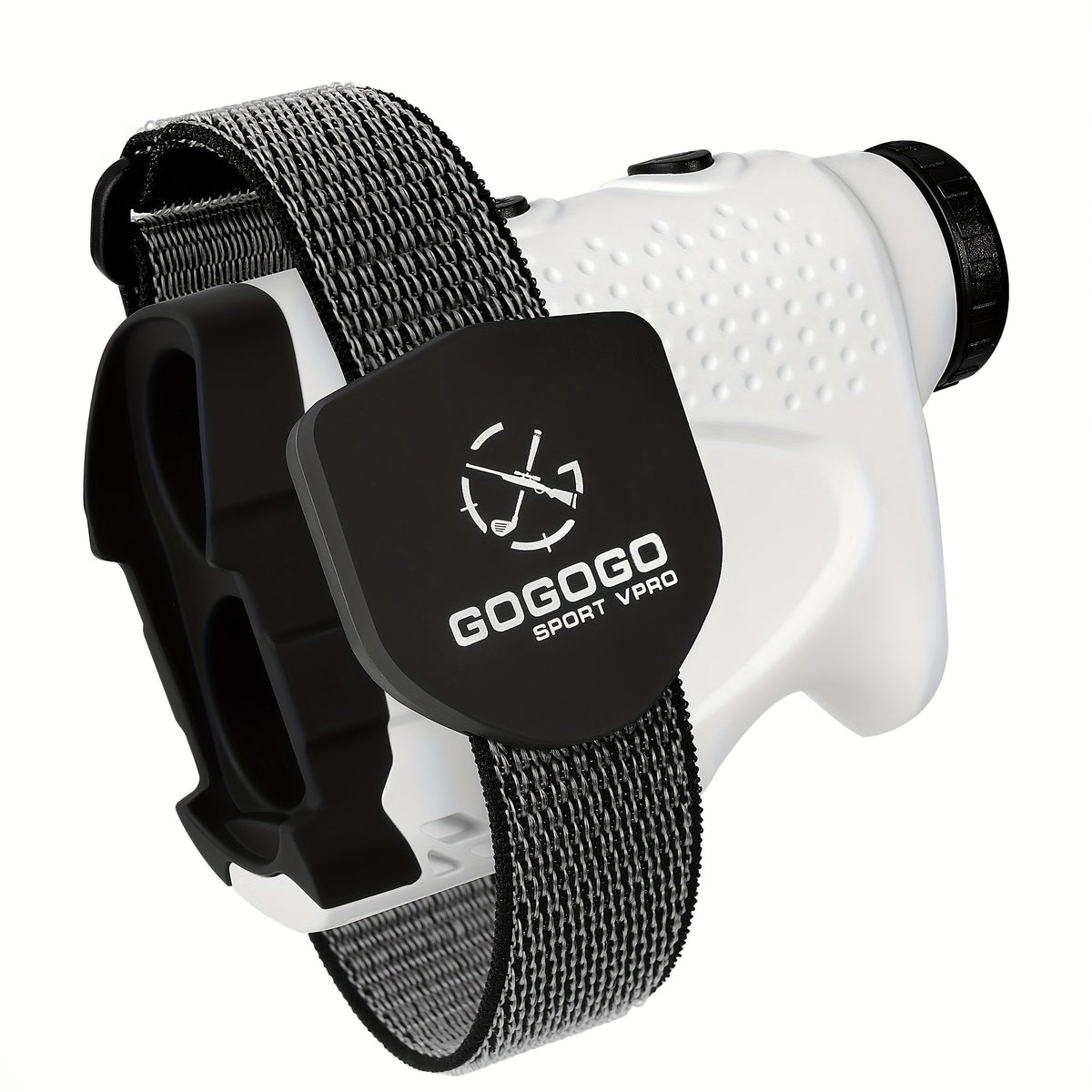 Magnetic Golf Rangefinder Strap Mount with Adjustable Black Woven Band, Hook-and-Loop Closure and Square Housing