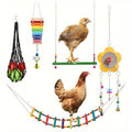 Chicken Coop Toys Set – Xylophone, Swing, Mirror, Step Ladder & Pecking Toys for Hens, Wood & Colorful Bead Enrichment Accessories