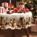 Tablecloth with Snowman, Reindeer and Christmas Tree Print in Round, Oval and Rectangle Sizes