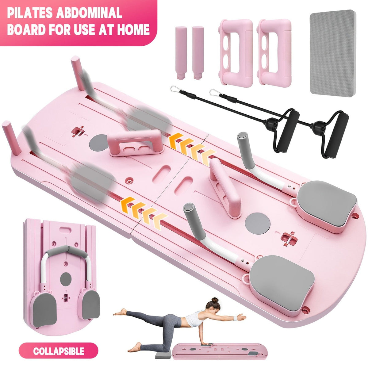 Foldable Pilates Board 8-in-1 with Resistance Bands – Anti-Slip Yoga Push-Up Board for Core Strength, Balance