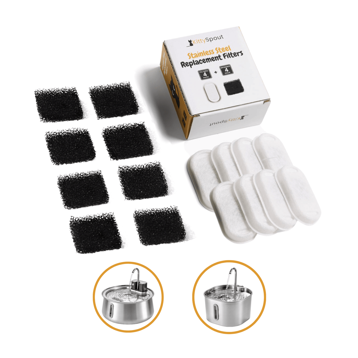 Pet Water Fountain Replacement Filter Sets, 8x Filter Sets