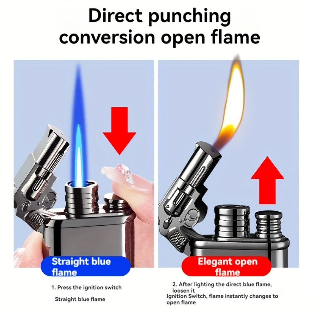 Double Flame Retro Metal Lighter Windproof Refillable Butane Outdoor Portable Quartz Ignition Dragon Eagle Gun Type Ice Golden Bronze
