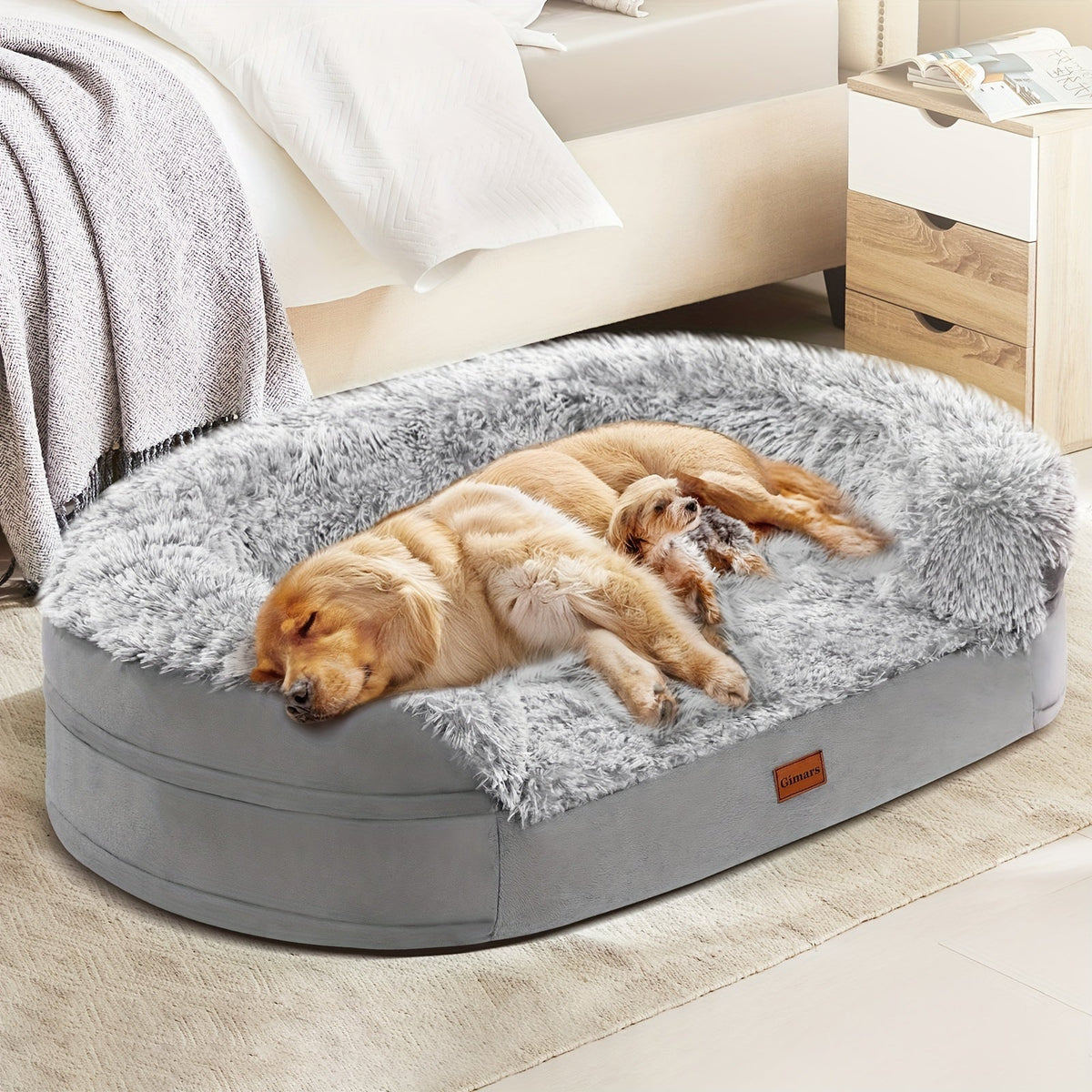 Egg-Crate Foam Dog Bed with Plush Bolsters and Rectangle or Semicircle Large-Size Shape Options