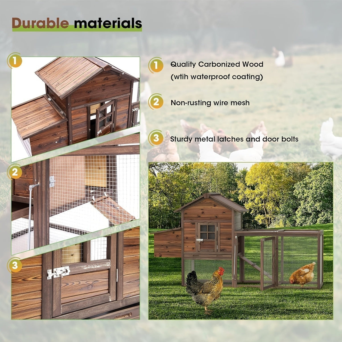 Chicken Coop, Wooden Outdoor Rabbit Duck Small Animal Poultry Cage for Garden, Patio and Yard Use