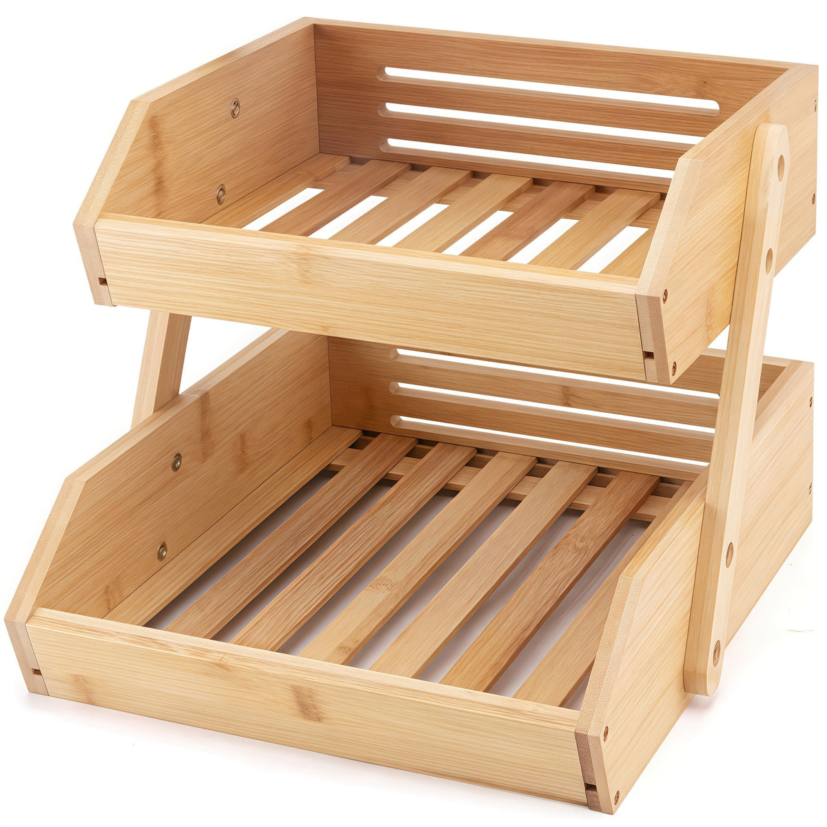 Fruit Basket Stand 2 & 3 Tier Wooden Countertop Organizer Large Capacity Kitchen Storage for Fruits Vegetables Bread Produce with Banana