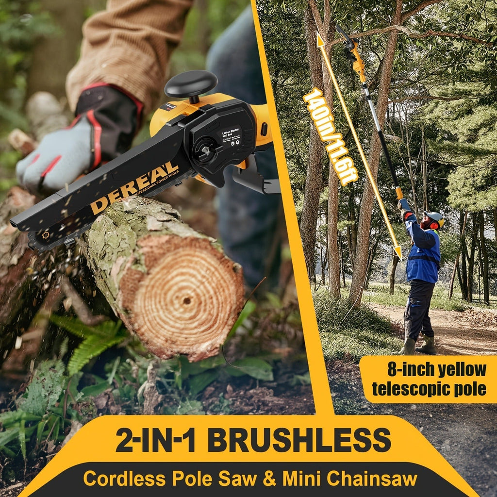 Mini Chainsaw Cordless 6-Inch Brushless with 20V 4.0Ah Rechargeable Battery, One-Hand Electric Handheld Chain Saw for Tree Trimming