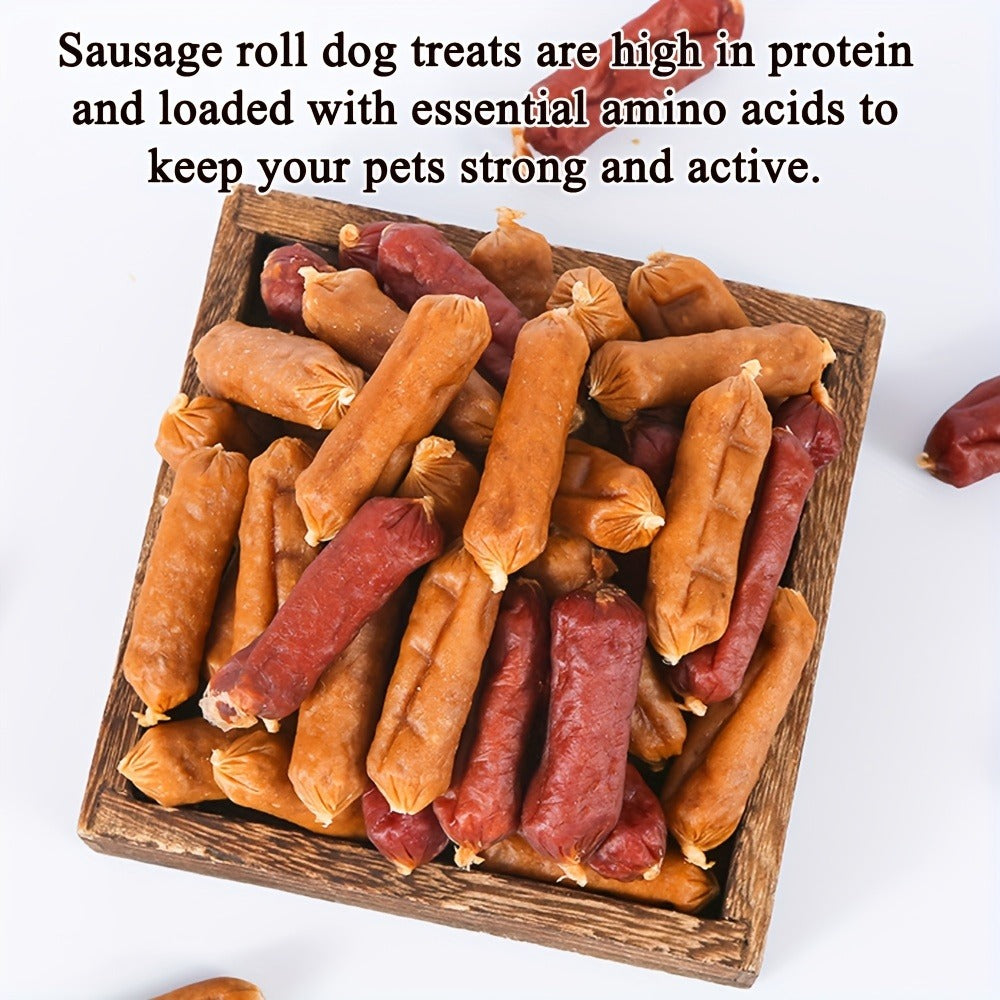 Soft Chew Dog Sausage Treats – Chicken & Duck Flavor, High Protein Fresh Meat Training Treats for Small, Medium & Large Dogs