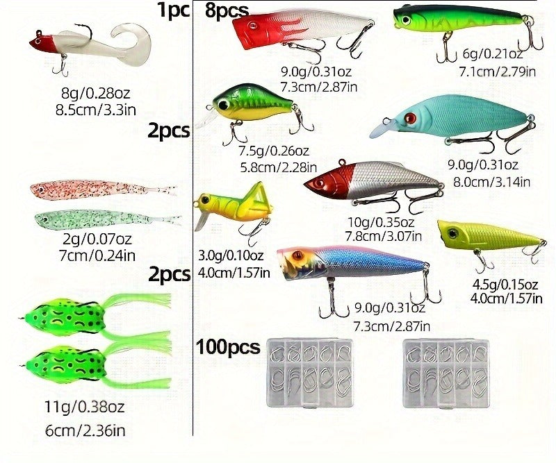 Fishing Lures Kit 361pcs with Tackle Box – Minnow, Spoon, Frog, Soft Worm, Jig Head & Spinner Baits Set for Saltwater & Freshwater Bass