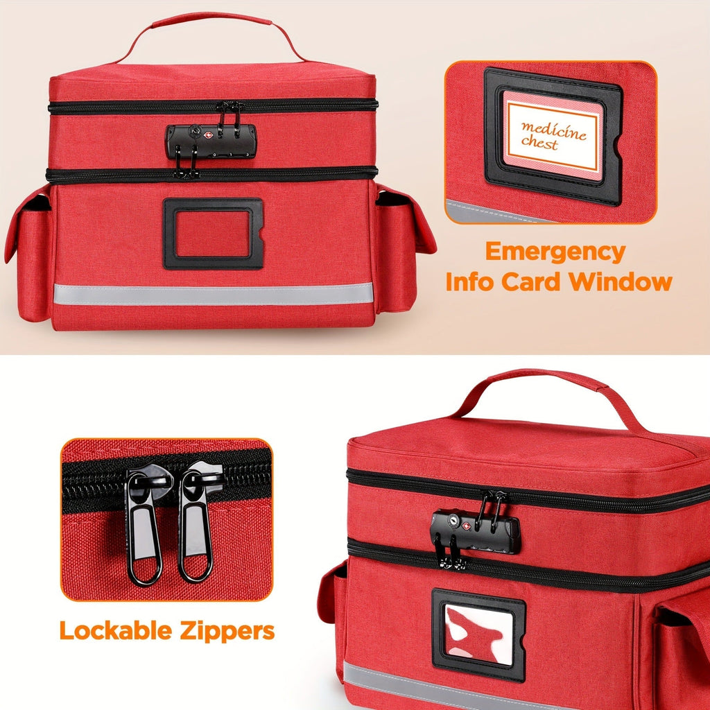 Lockable Medicine Organizer Bag with Combination Lock, Double-Layer Large Capacity Pill Bottle Storage Case for Prescription Bottles First