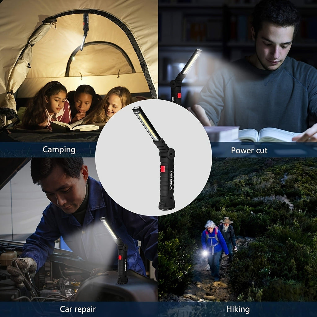 COB LED Work Light Rechargeable – Magnetic Base Portable Flashlight, 1000 Lumen Adjustable Beam, Multi-Pack Hanging Lamp for Garage