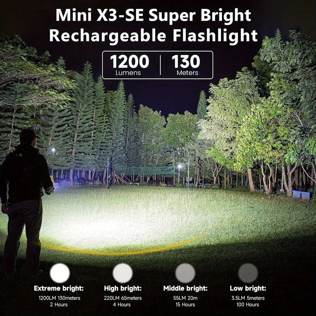 EDC Pocket Flashlight, 1200 Lumen Triple Light Source with White UV Red Beam & Laser, Type-C Rechargeable 5-Mode Mini LED Torch