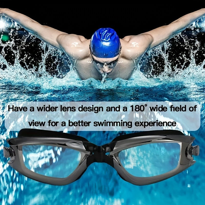 Anti-Fog Racing Swim Goggles Set 6-in-1 – HD UV Protection Silver Coated PC Lens, Waterproof PU Swim Cap, Nose Clip, Earplugs