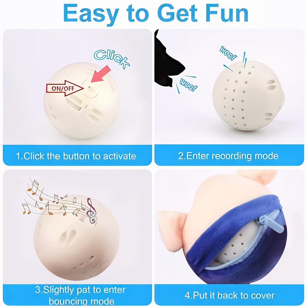 Electronic Rolling Dog Toy Ball – USB Rechargeable Cartoon Pig Plush Toy with Jumping Vibration & Sound, Automatic Self-Moving Washable