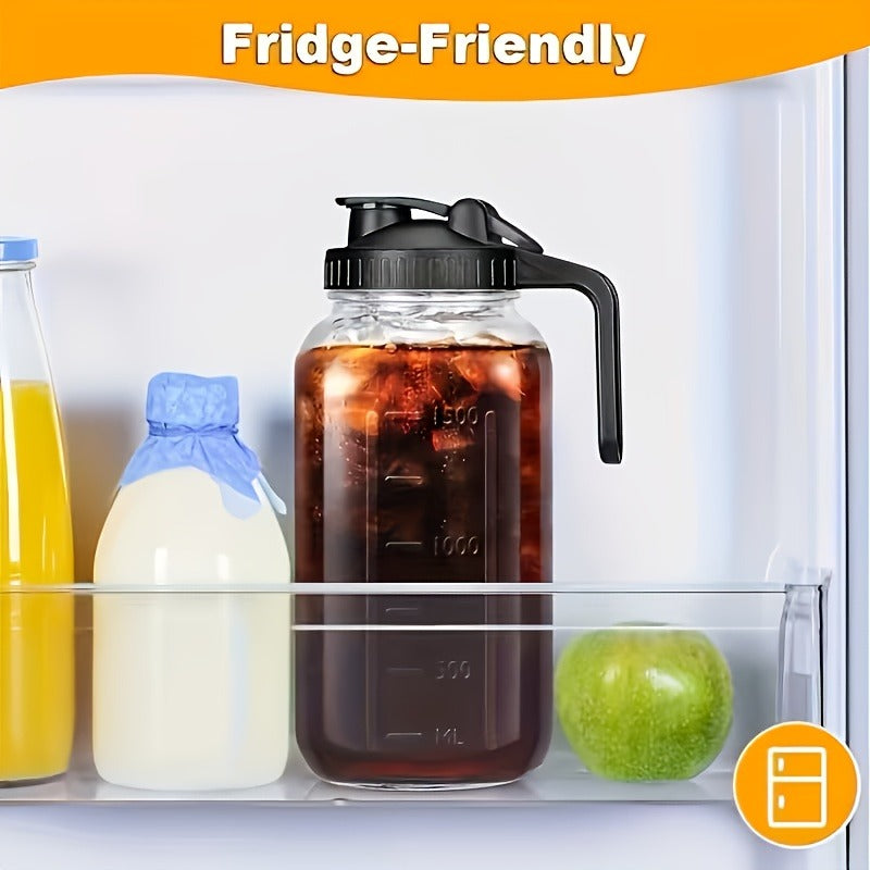 Three-Pack 64-Ounce Mason-Style Glass Pitchers with Pink Flip Lids, Handles and Wide Mouths