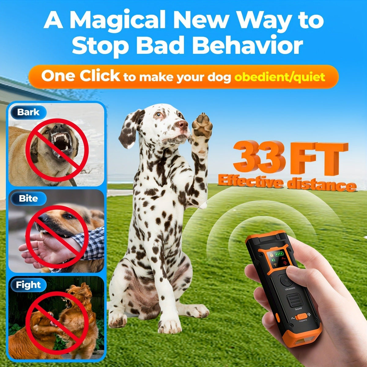 Ultrasonic Dog Repeller & Anti-Barking Device – Portable Handheld Bark Deterrent with LED Light, Soundwave Technology