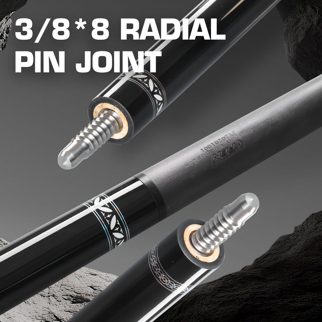 Carbon Fiber Pool Cue Stick Low Deflection Billiard Cue with 11.8mm 12.5mm Tip Pro-Taper Shaft Canadian Maple Butt Extension Compatible