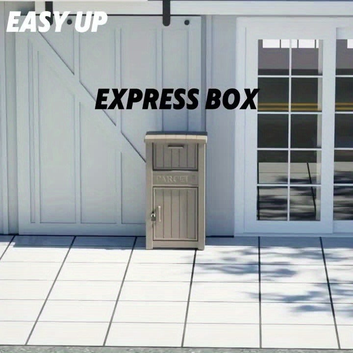 Tall Light-Brown Parcel Outdoor Storage Box with Drop Compartment, Front Door and Lock Hardware