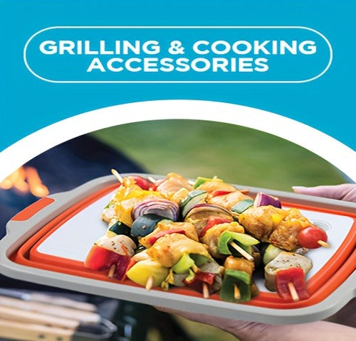 Collapsible Three-in-One BBQ Prep Tub with Cutting Board, Washing Basket, Drain Plug and Locking Lid in Black