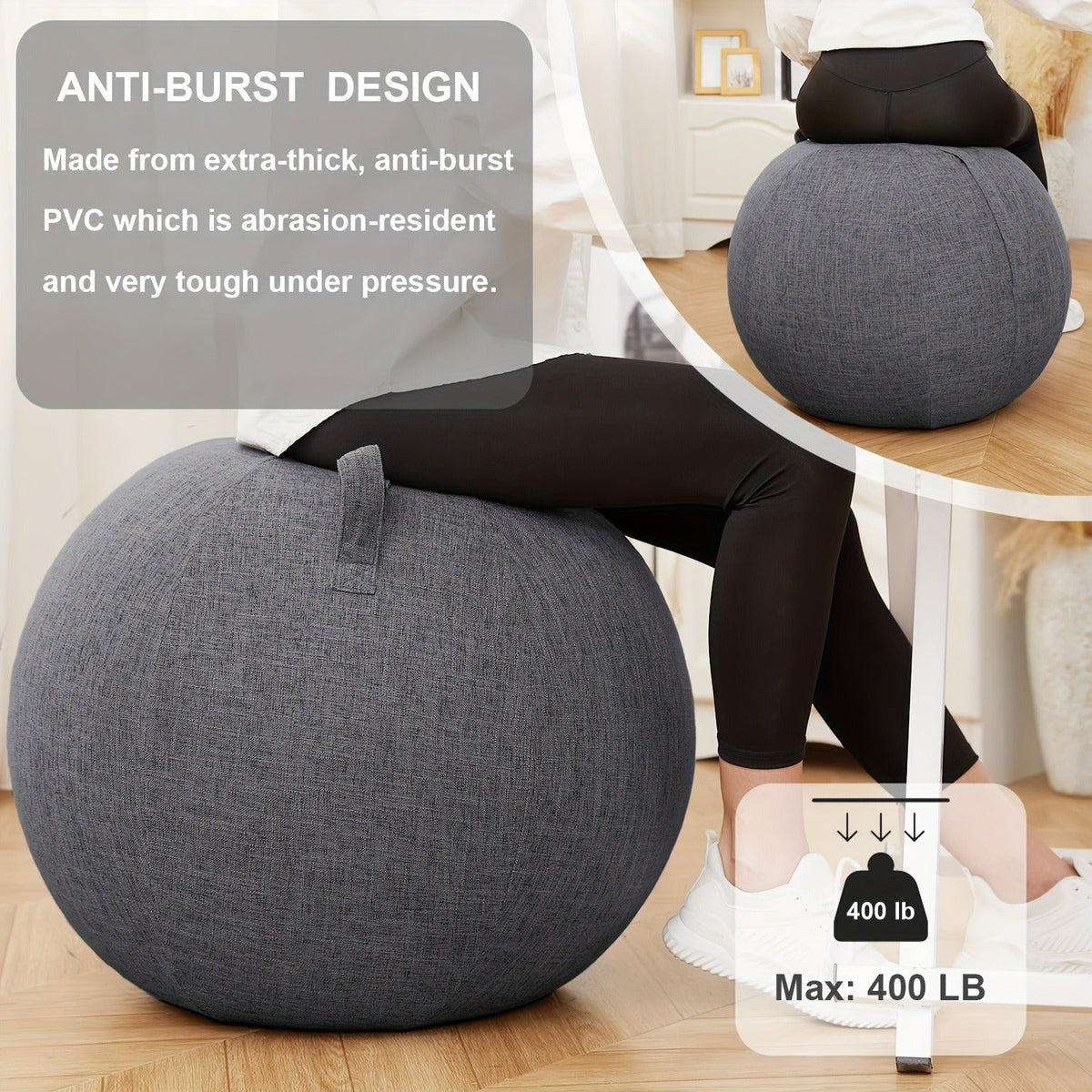 Fitness Equipment 65cm Exercise Ball with Fitted Fabric Cover Carry Handle Pump and Two Colors