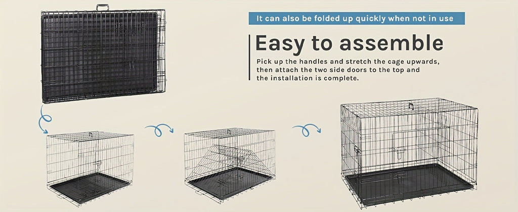 Dog Crate with Divider Panel & Double Door – Folding Metal Wire Dog Cage with Leak-Proof Tray, Indoor Outdoor Travel Pet Kennel