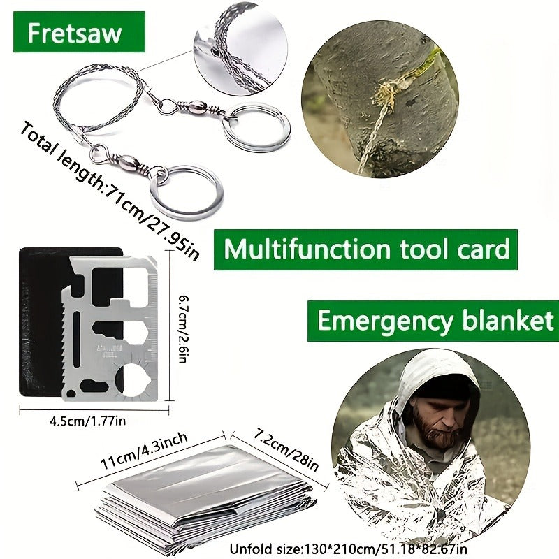 Tactical Survival Kit Multi-Tool Box – Emergency Outdoor Gear with Magnesium Fire Starter, Flint & First Aid Supplies for Camping, Hiking